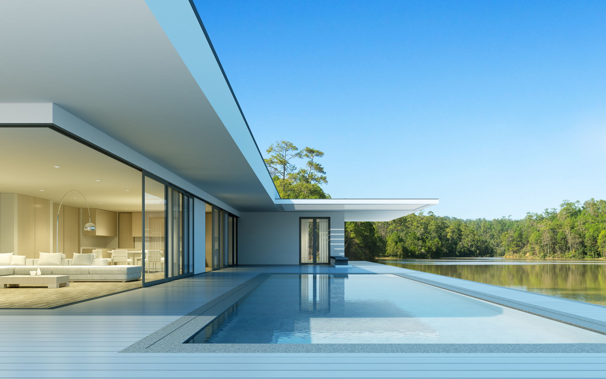 3D Render of Modern House with Swimming Pool 